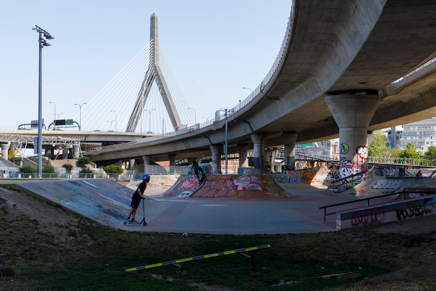 Liam MacDonald, 12, rode his scooter at the Lynch Family Skatepark in Cambridge on August 25, 2022.