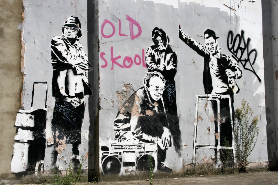AGMBKK 'Old Skool' Banksy graffiti. London, England