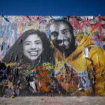 A mural depicting Kobe Bryant and his daughter Gianna by artist Mr Brainwash, 2025, Los Angeles, California.