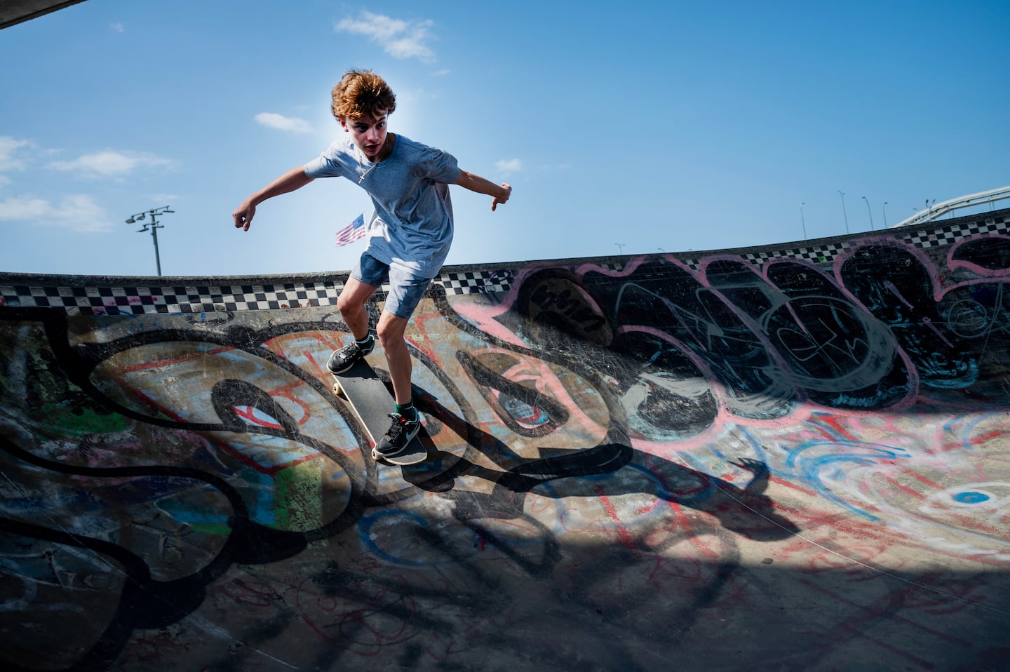 Michael Siedlecki rode his skateboard at the Lynch Family Skatepark in Cambridge in 2023.
