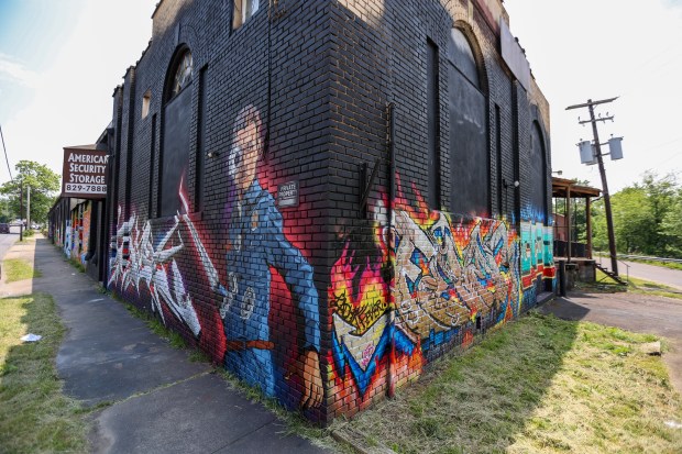 Art work on the side of the building on the corner of Blackman St. and Arch St. in Wilkes-Barre on Thursday, June 5, 2025. (JASON ARDAN / STAFF PHOTOGRAPHER)