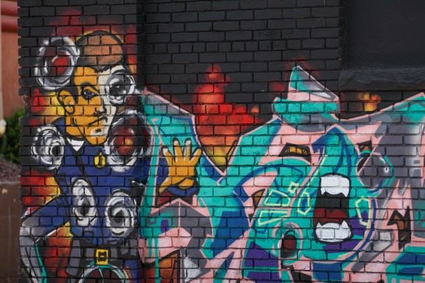 A detailed look at art work on the side of the building on the corner of Blackman St. and Arch St. in Wilkes-Barre on Thursday, June 5, 2025. (JASON ARDAN / STAFF PHOTOGRAPHER)