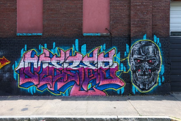 Art work on the side of the building on the corner of Blackman St. and Arch St. in Wilkes-Barre on Thursday, June 5, 2025. (JASON ARDAN / STAFF PHOTOGRAPHER)